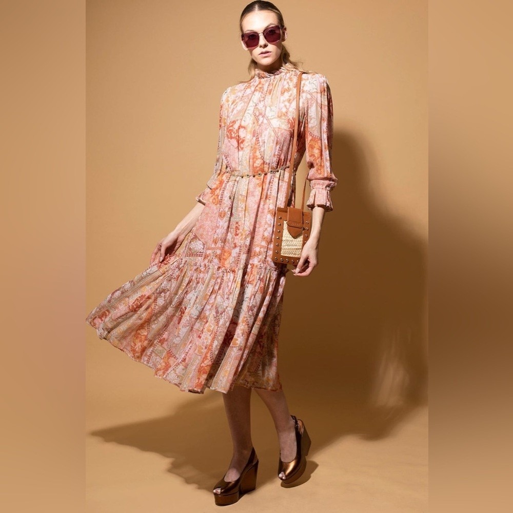 Zimmermann Kaleidoscope Tubular Midi Dress Red Swirl Floral Sz US 2P NEW $1150